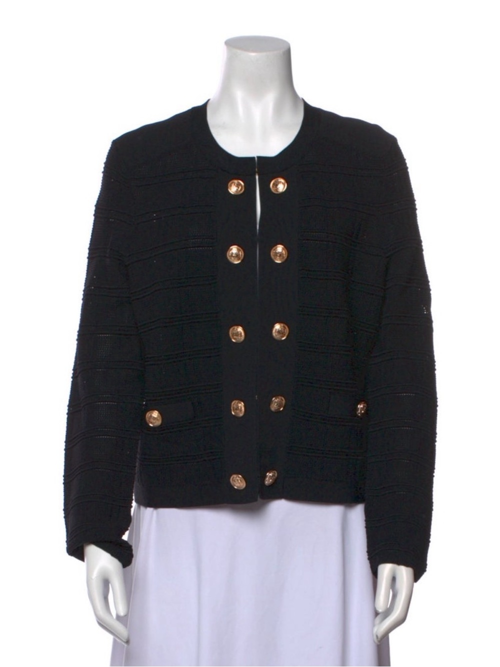 Milly Black Textured Knit Double-Breasted Jacket with Gold Buttons